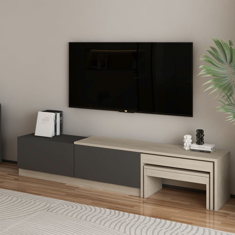 Zalven TV-benk 180x36x30 cm - travertin og antrasitt - Møbler - Mediamøbel & tv møbel - TV-benk & mediabenk