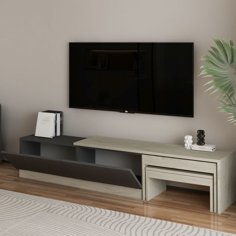 Zalven TV-benk 180x36x30 cm - travertin og antrasitt - Møbler - Mediamøbel & tv møbel - TV-benk & mediabenk