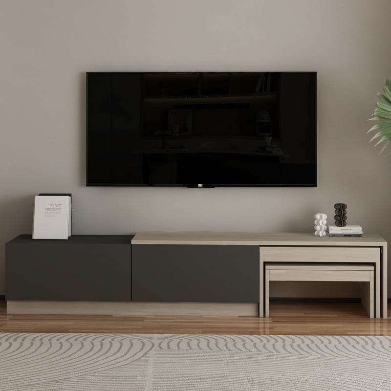 Zalven TV-benk 180x36x30 cm - travertin og antrasitt - Møbler - Mediamøbel & tv møbel - TV-benk & mediabenk