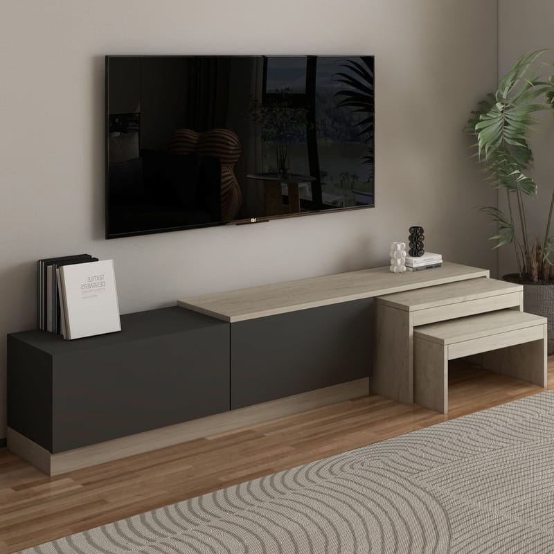 Zalven TV-benk 180x36x30 cm - travertin og antrasitt - Møbler - Mediamøbel & tv møbel - TV-benk & mediabenk