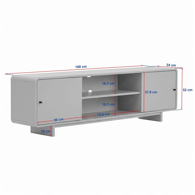 Zavio TV-benk med Oppbevaring 180x52x34 cm - Eik - Møbler - Mediamøbel & tv møbel - TV-benk & mediabenk