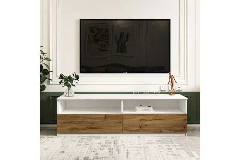 Zylen TV-benk 144 cm - Hvit/Natur - Møbler - Mediamøbel & tv møbel - TV-benk & mediabenk