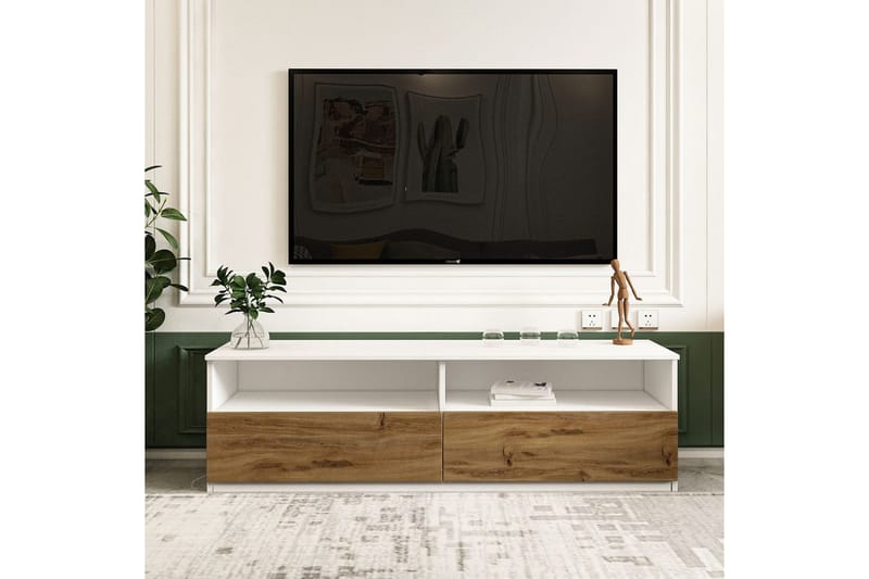 Zylen TV-benk 144 cm - Hvit/Natur - Møbler - Mediamøbel & tv møbel - TV-benk & mediabenk