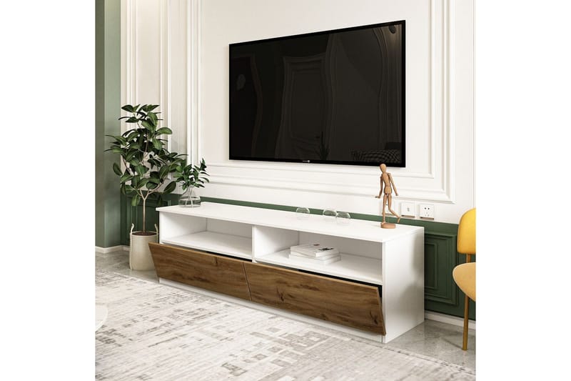 Zylen TV-benk 144 cm - Hvit/Natur - Møbler - Mediamøbel & tv møbel - TV-benk & mediabenk