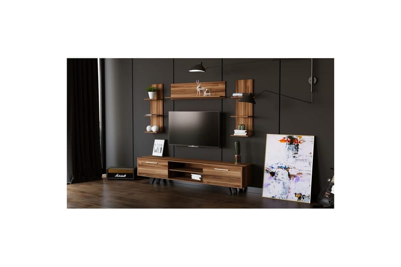 Zyrosen Gulvstående TV-benk 180 cm med Oppbevaring i Lyst Tre - Brun - Møbler - Mediamøbel & tv møbel - TV-benk & mediabenk