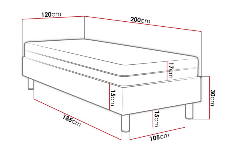 Adeliza Kontinentalseng 120x200 cm+Panel 40 cm - Grå - Komplett sengepakke