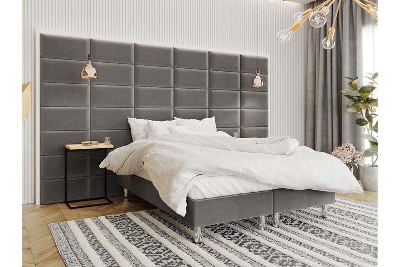 Adeliza Kontinentalseng 140x200 cm+Panel 60 cm - Grå - Komplett sengepakke