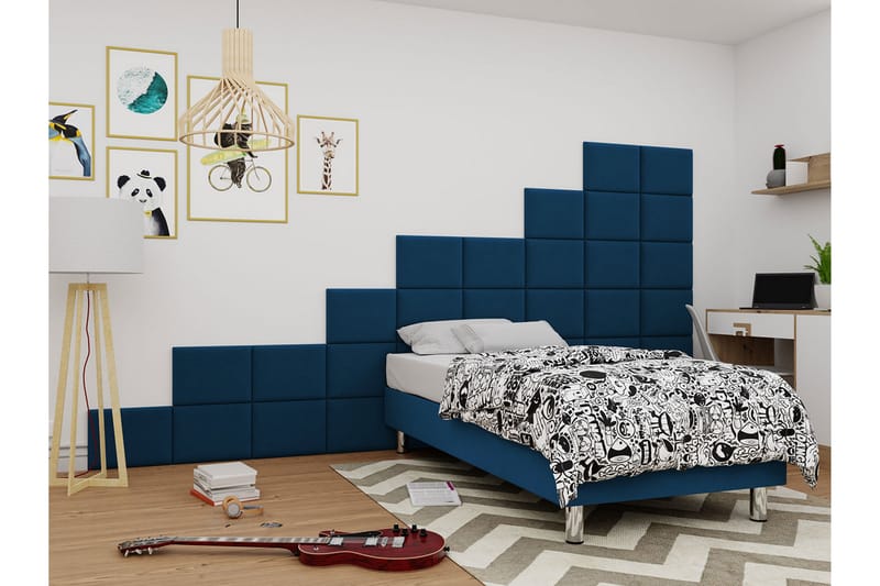 Adeliza Kontinentalseng 90x200 cm+Panel 40 cm - Blå - Komplett sengepakke