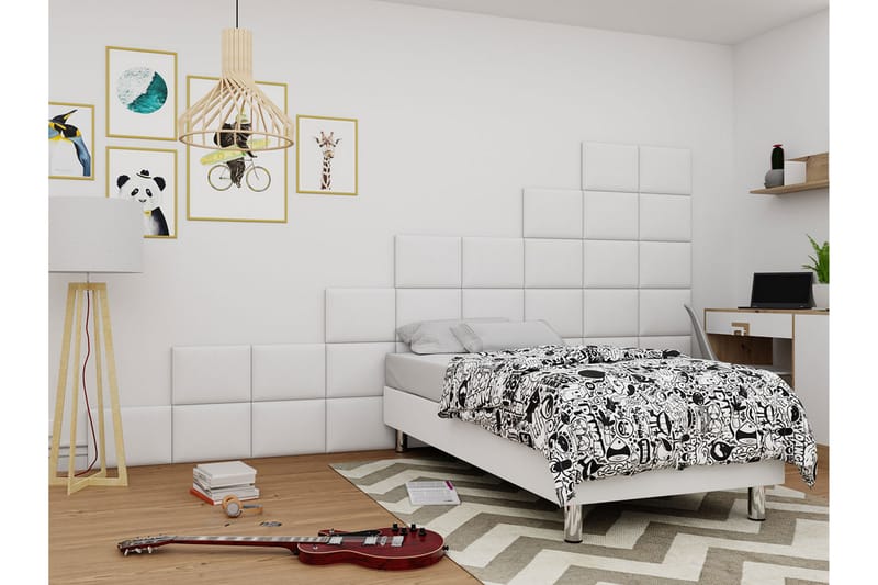 Adeliza Kontinentalseng 90x200 cm+Panel 40 cm - Hvit - Komplett sengepakke