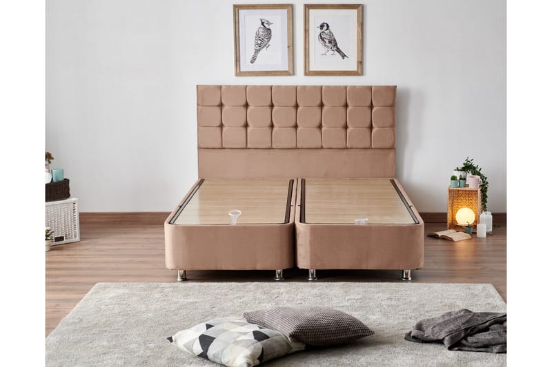 Adilen Kontinentalseng 160x200 cm - Lysebrun - Møbler - Senger - Komplett sengepakke