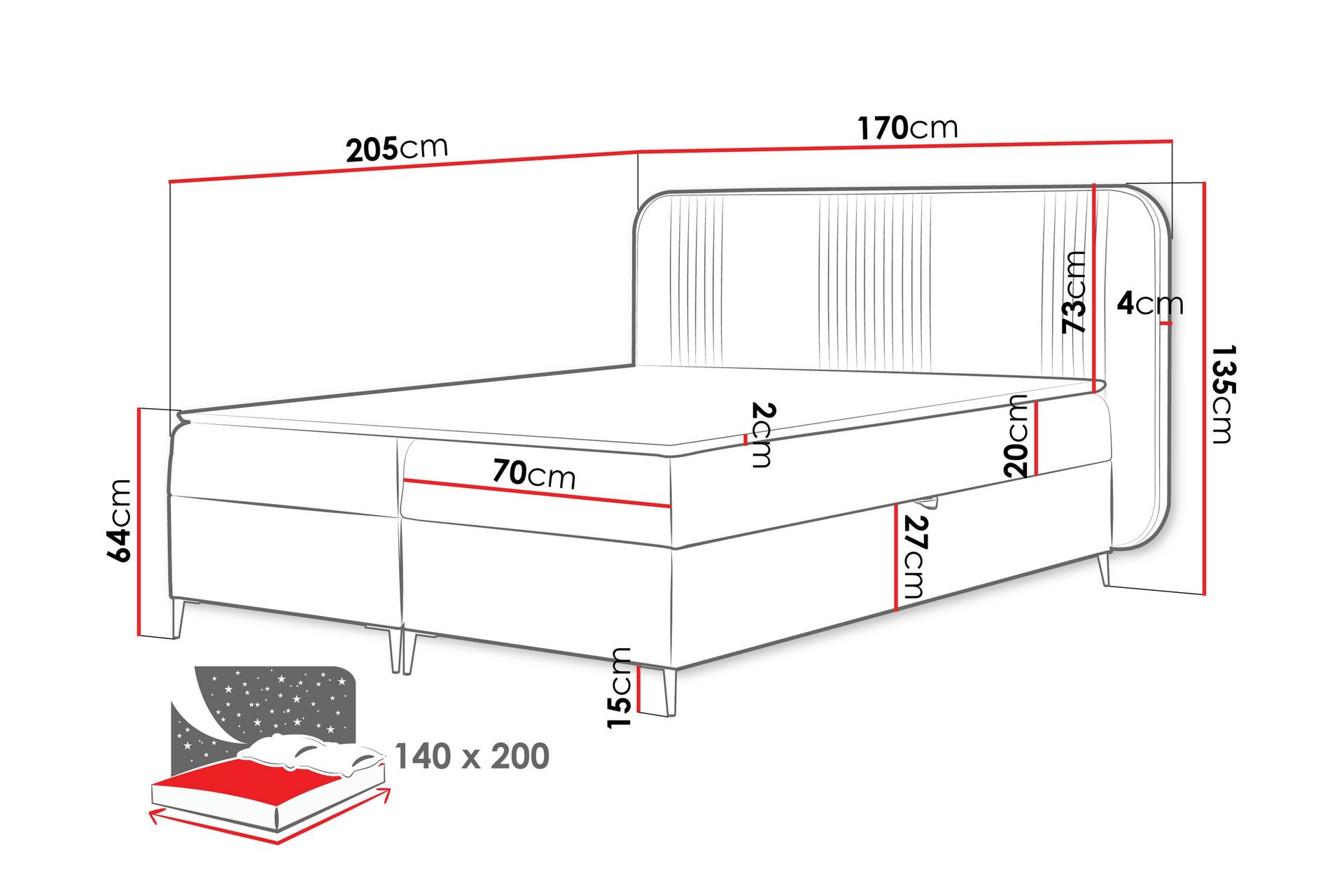 Alani Sengpakke Kontinentalseng 140x200 cm - Grå - Møbler - Senger - Komplett sengepakke