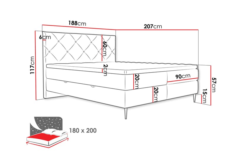 Alasia Sengpakke Kontinentalseng 180x200 cm - Svart - Møbler - Senger - Komplett sengepakke