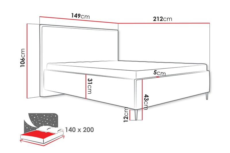 Alaudin Sengeramme 140x200 cm - Rosa - Møbler - Senger - Sengeramme & sengestamme