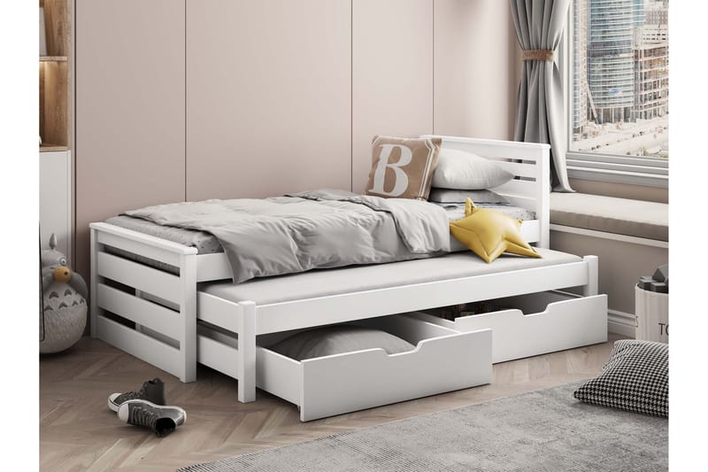 Alderamin Utvidbar Sengeramme med Oppbevaring 80x180 cm i Tre - Hvit - Møbler - Senger - Sengeramme & sengestamme