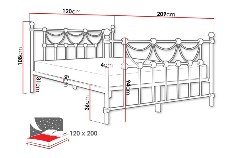 Alexa Sengeramme 120x200 cm - Hvit - Møbler - Senger - Sengeramme & sengestamme