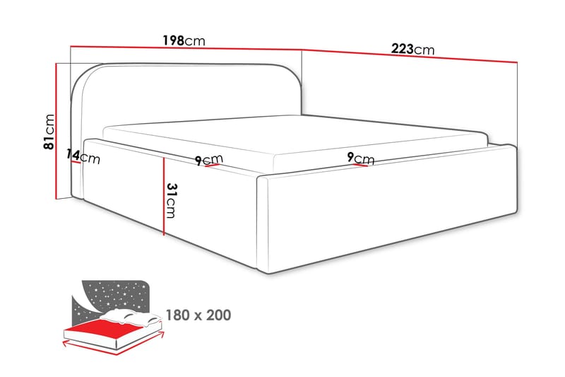 Alfiya Sengeramme 180x200 cm - Svart - Møbler - Senger - Sengeramme & sengestamme
