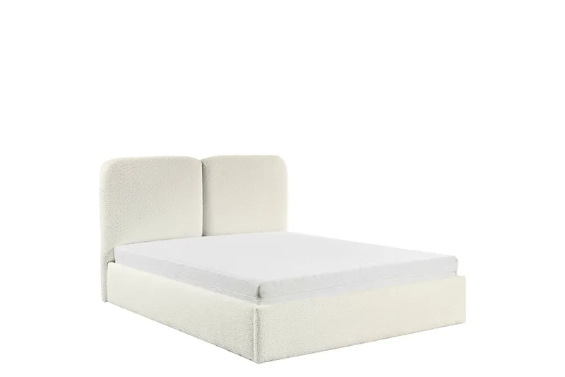 Arondel Sengepakke 140x200 cm i Bouclé med Oppbevaring, Sengegavl + Overmadrass, Hvit