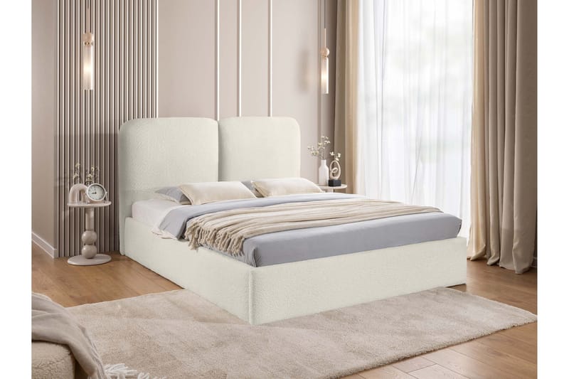 Arondel Sengepakke 140x200 cm i Bouclé med Oppbevaring, Sengegavl + Overmadrass - Hvit - Møbler - Senger - Sengeramme & sengestamme