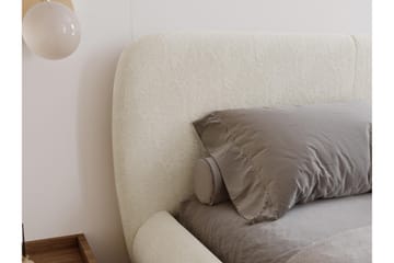 Arondel Sengeramme 180 cm i Bouclé med Oppbevaring og Sengegavl - Hvit - Møbler - Senger - Sengeramme & sengestamme