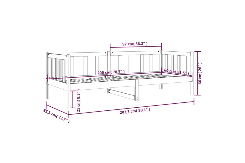 beBasic Dagseng 80x200 cm heltre furu - Brun - Sengeramme & sengestamme