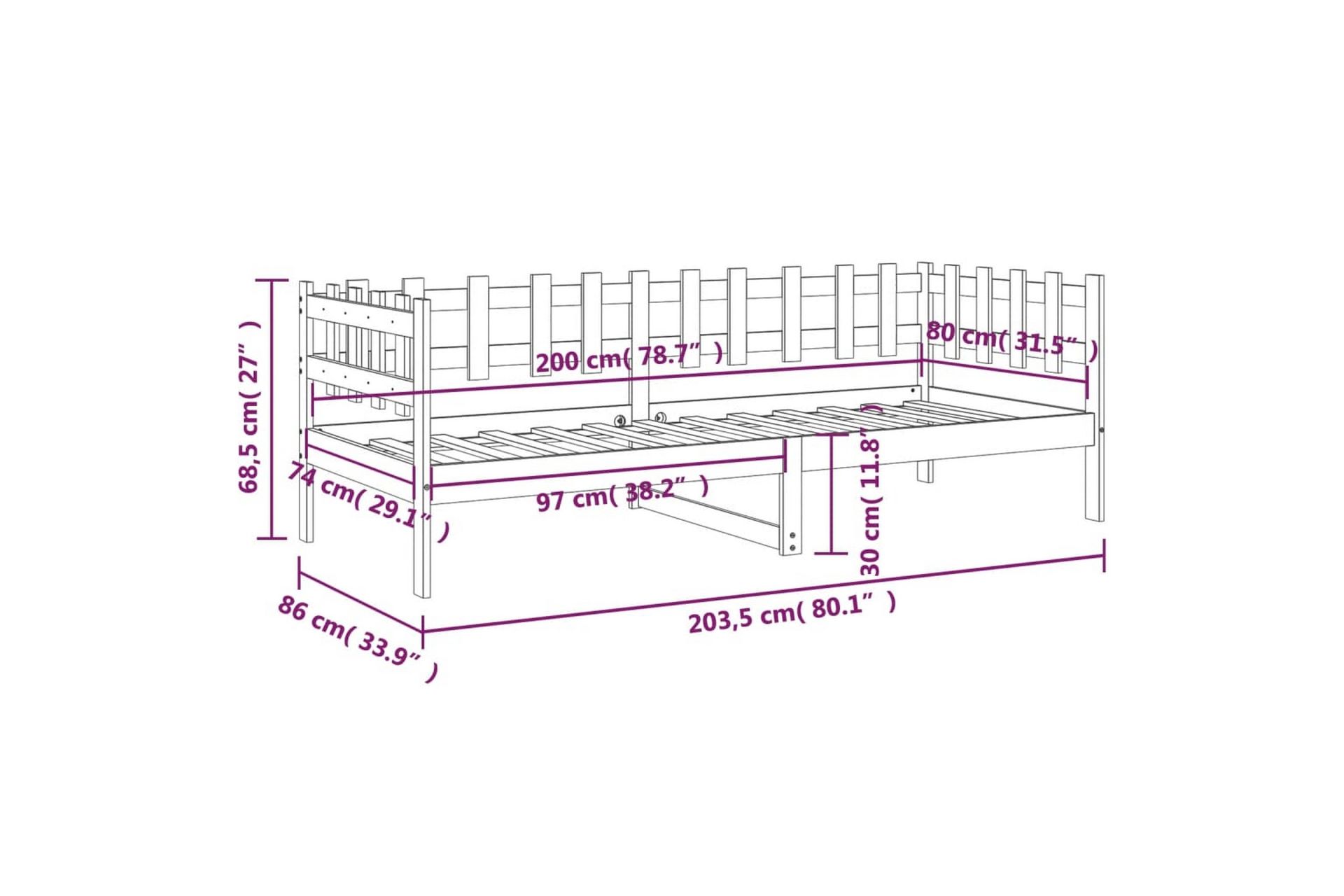 beBasic Dagseng grå 80x200 cm heltre furu - GrÃ¥ - Møbler - Senger - Sengeramme & sengestamme