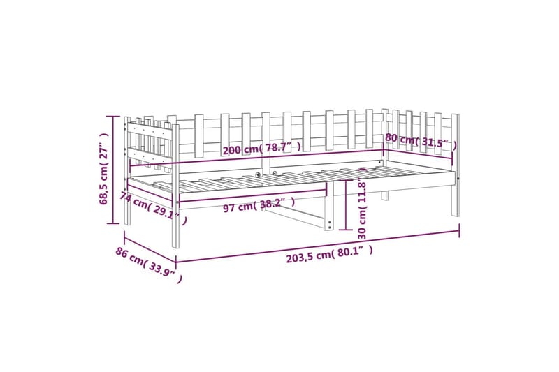 beBasic Dagseng grå 80x200 cm heltre furu - GrÃ¥ - Sengeramme & sengestamme