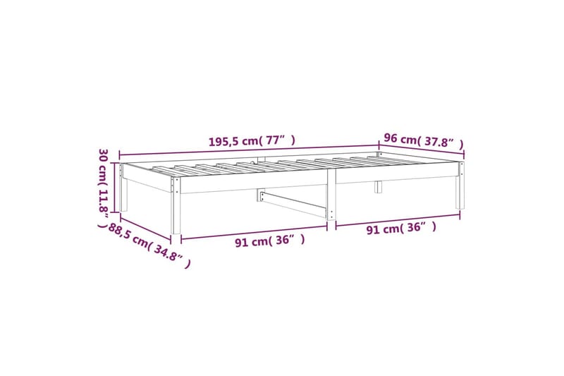 beBasic Dagseng grå 90x190 cm 3FT Single heltre furu - GrÃ¥ - Sengeramme & sengestamme