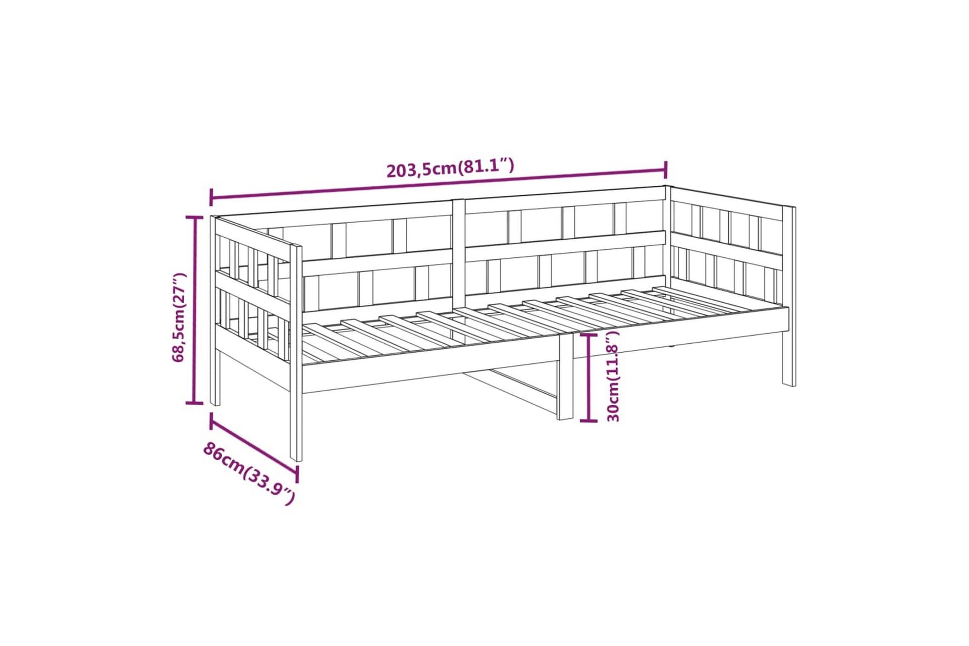 beBasic Dagseng grå heltre furu 80x200 cm - GrÃ¥ - Møbler - Senger - Sengeramme & sengestamme
