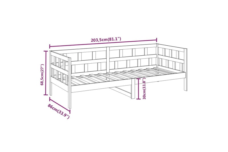 beBasic Dagseng grå heltre furu 80x200 cm - GrÃ¥ - Sengeramme & sengestamme