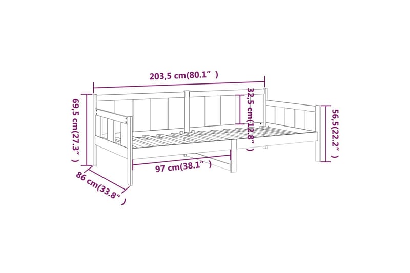 beBasic Dagseng grå heltre furu 80x200 cm - GrÃ¥ - Sengeramme & sengestamme