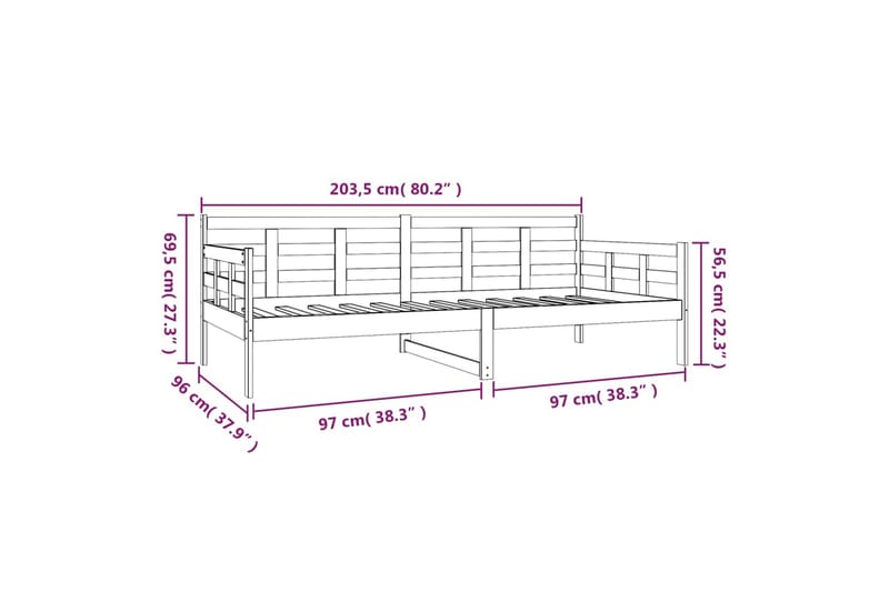 beBasic Dagseng grå heltre furu 90x200 cm - GrÃ¥ - Sengeramme & sengestamme