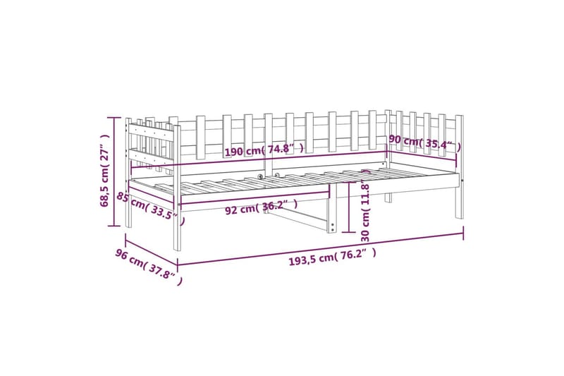 beBasic Dagseng honningbrun 90x190 cm heltre furu - Brun - Sengeramme & sengestamme