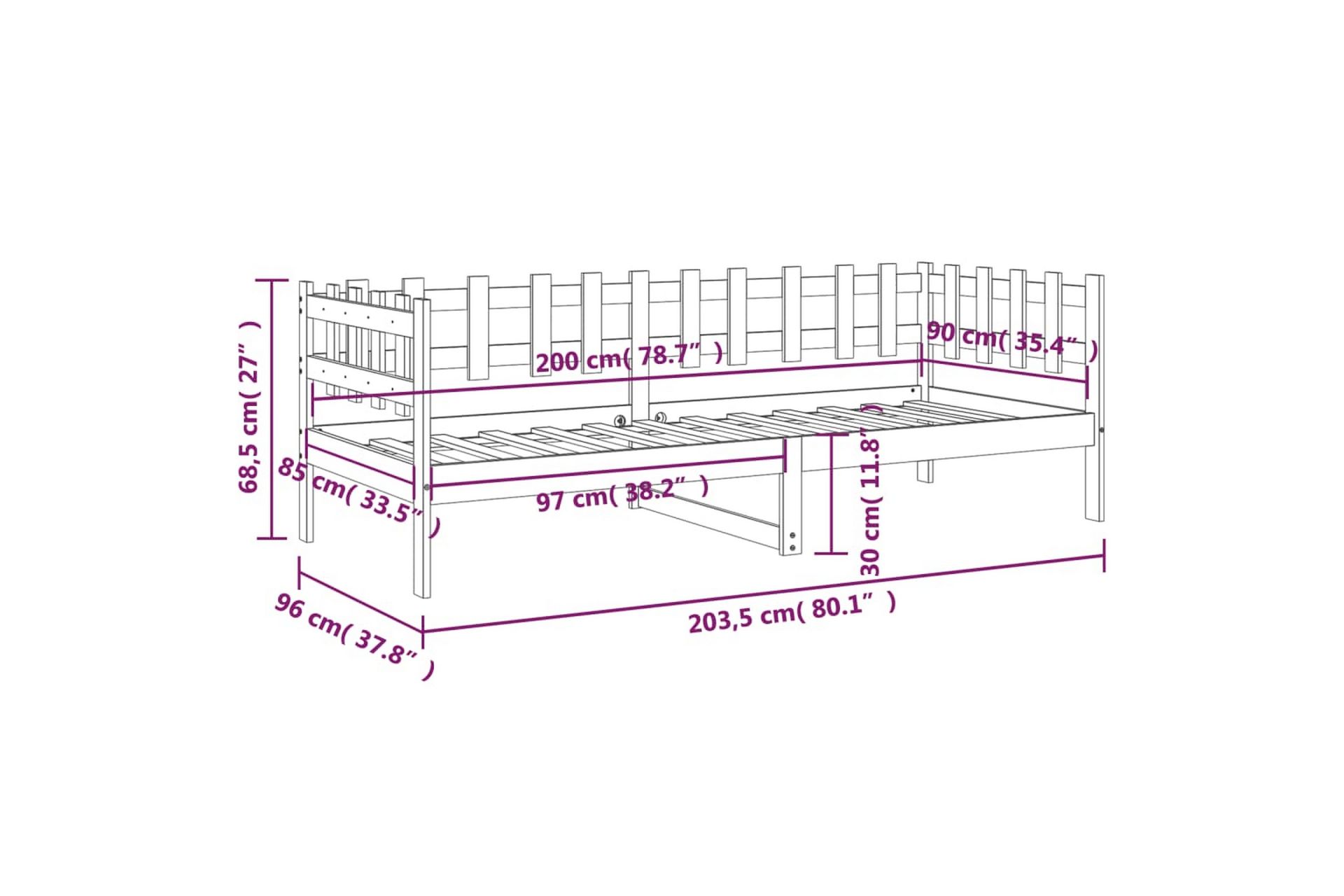 beBasic Dagseng honningbrun 90x200 cm heltre furu - Brun - Møbler - Senger - Sengeramme & sengestamme