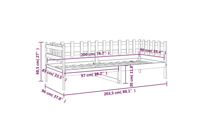 beBasic Dagseng honningbrun 90x200 cm heltre furu - Brun - Sengeramme & sengestamme