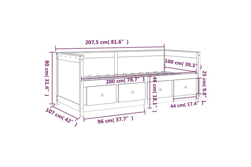 beBasic Dagseng hvit 100x200 cm heltre furu - Hvit - Møbler - Senger - Sengeramme & sengestamme