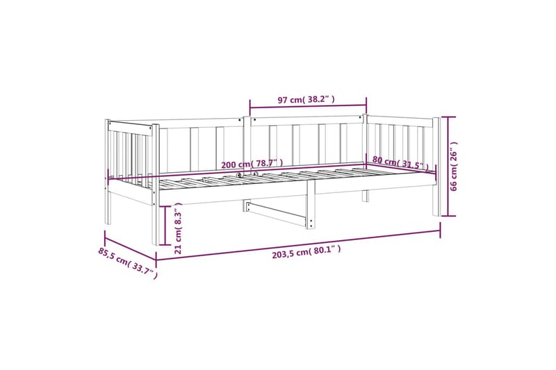 beBasic Dagseng hvit 80x200 cm heltre furu - Hvit - Møbler - Senger - Sengeramme & sengestamme
