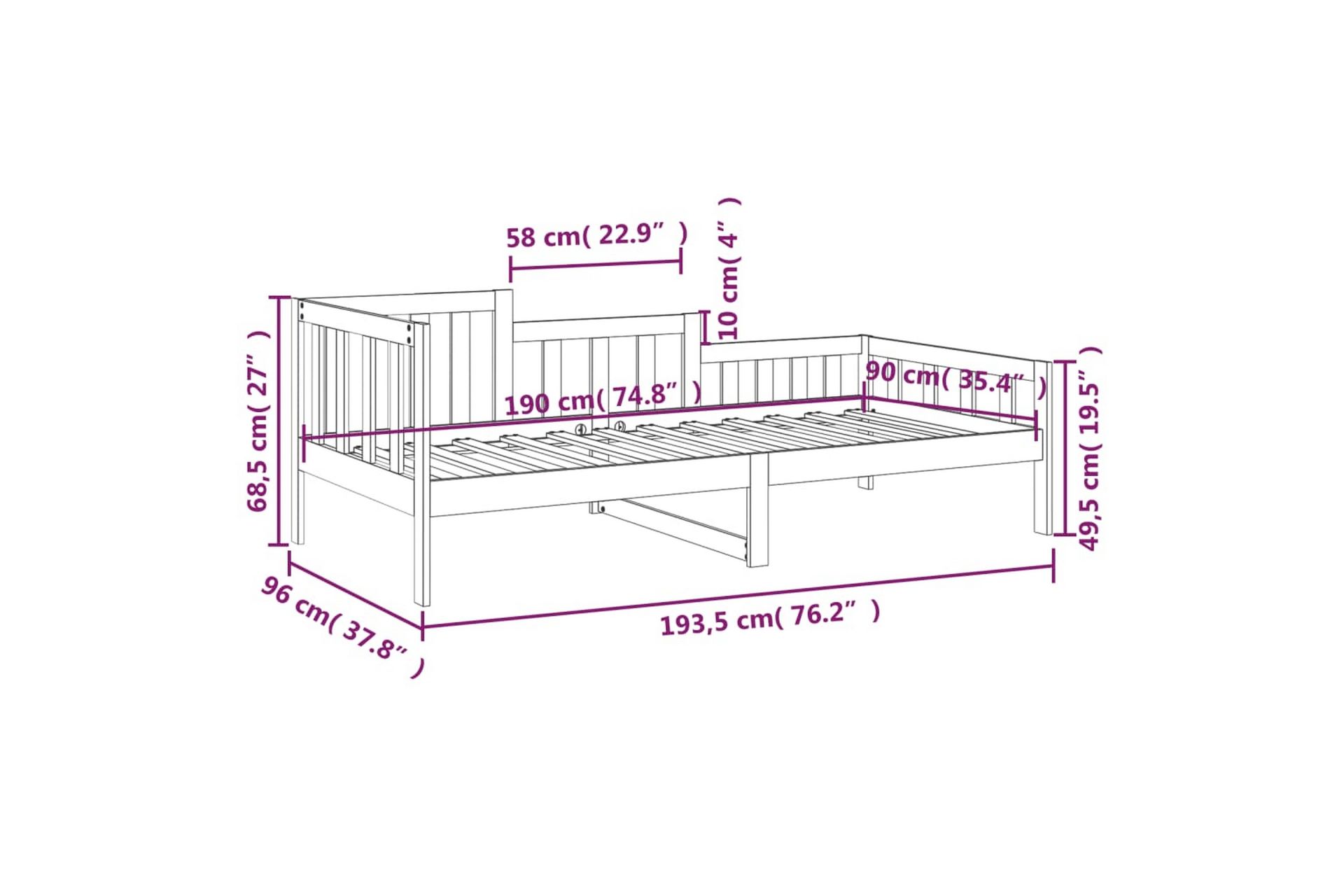 beBasic Dagseng hvit 90x190 cm heltre furu - Hvit - Møbler - Senger - Sengeramme & sengestamme
