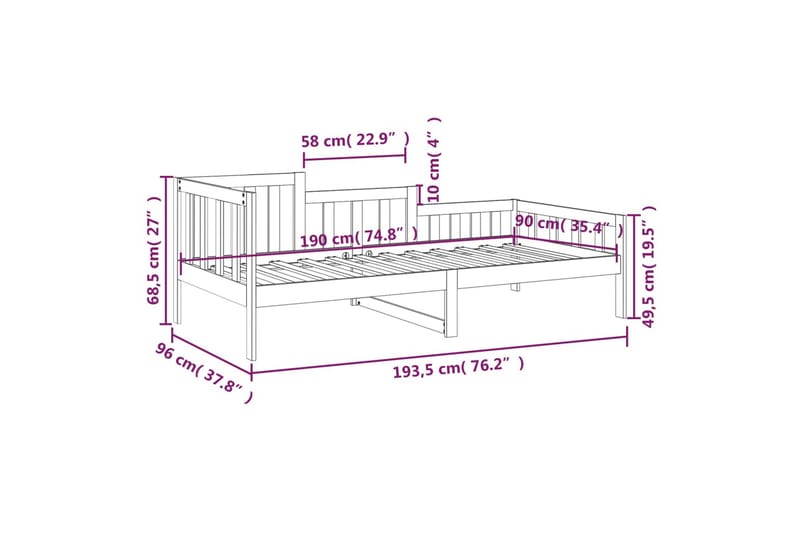 beBasic Dagseng hvit 90x190 cm heltre furu - Hvit - Møbler - Senger - Sengeramme & sengestamme