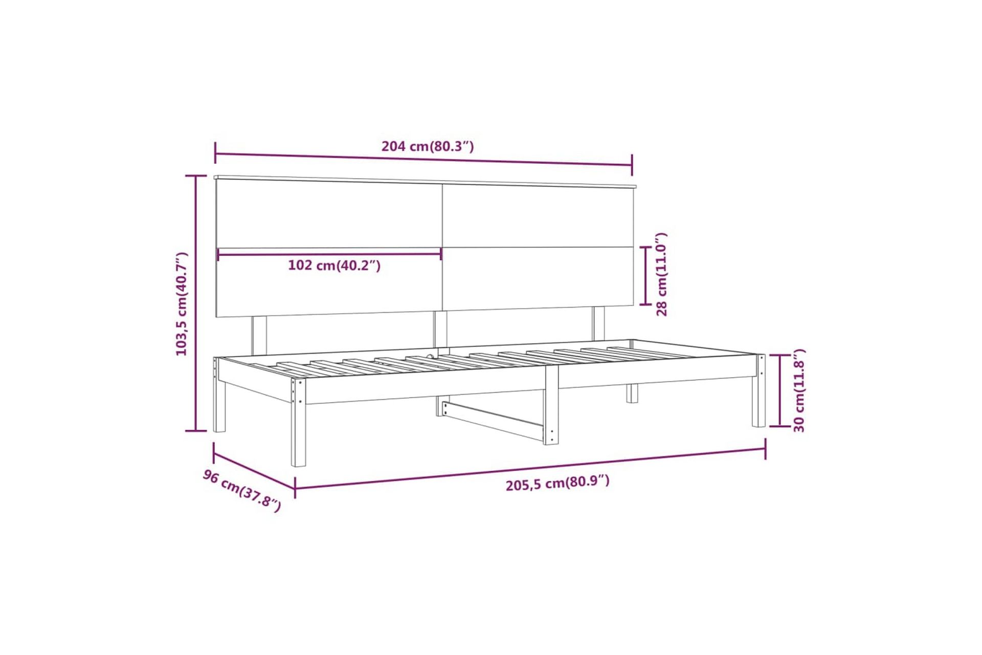 beBasic Dagseng hvit 90x200 cm heltre furu - Hvit - Møbler - Senger - Sengeramme & sengestamme