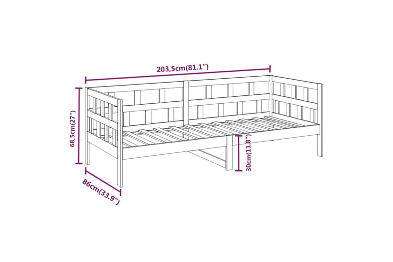 beBasic Dagseng hvit heltre furu 80x200 cm - Hvit - Møbler - Sofaer - Dagsenger