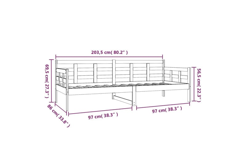 beBasic Dagseng hvit heltre furu 80x200 cm - Hvit - Sengeramme & sengestamme