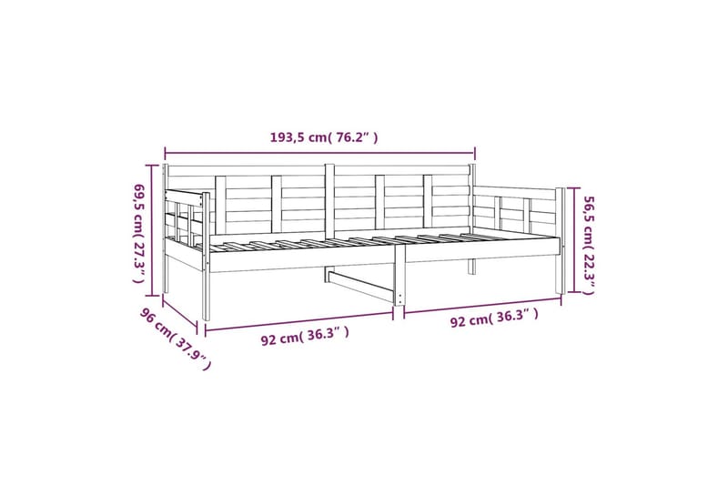 beBasic Dagseng hvit heltre furu 90x190 cm - Hvit - Møbler - Senger - Sengeramme & sengestamme