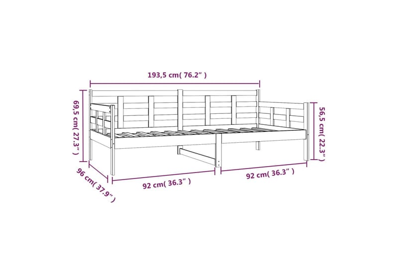 beBasic Dagseng hvit heltre furu 90x190 cm - Hvit - Sengeramme & sengestamme