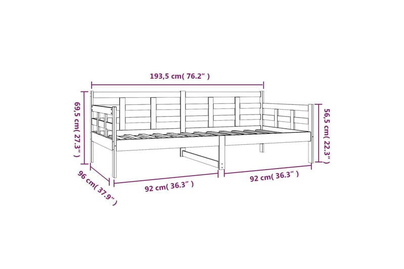 beBasic Dagseng svart heltre furu 90x190 cm - Svart - Sengeramme & sengestamme