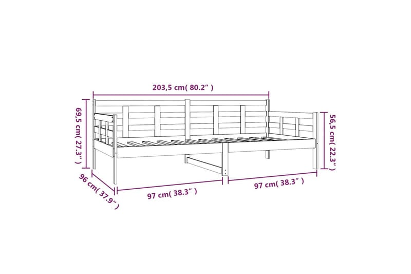 beBasic Dagseng svart heltre furu 90x200 cm - Svart - Sengeramme & sengestamme