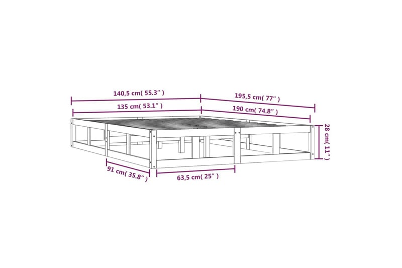 beBasic Sengeramme 135x190 cm 4FT6 Double heltre - Brun - Møbler - Senger - Sengeramme & sengestamme