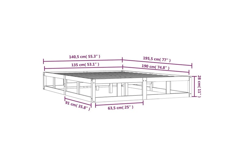 beBasic Sengeramme 135x190 cm 4FT6 Double heltre - Brun - Sengeramme & sengestamme