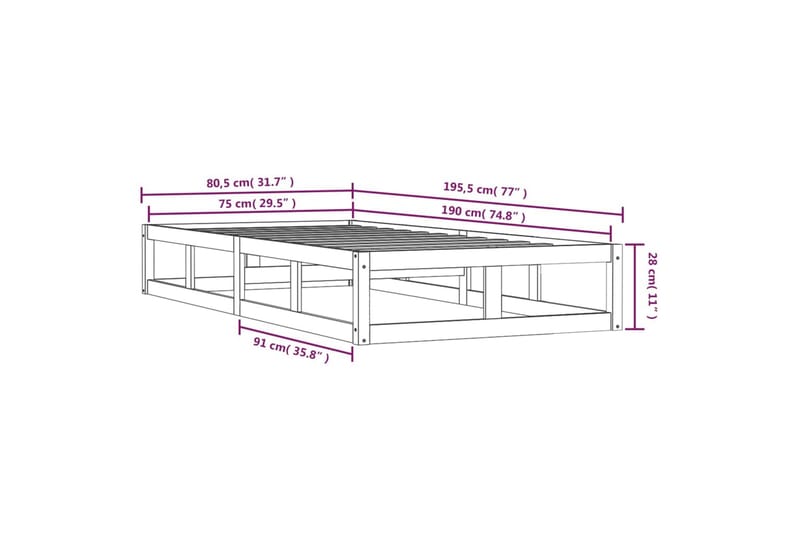 beBasic Sengeramme 75x190 cm 2FT6 Small Single heltre - Brun - Møbler - Senger - Sengeramme & sengestamme