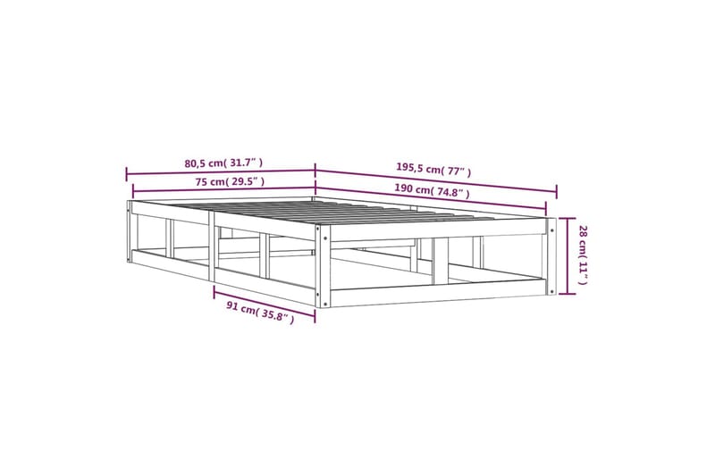 beBasic Sengeramme 75x190 cm 2FT6 Small Single heltre - Brun - Sengeramme & sengestamme