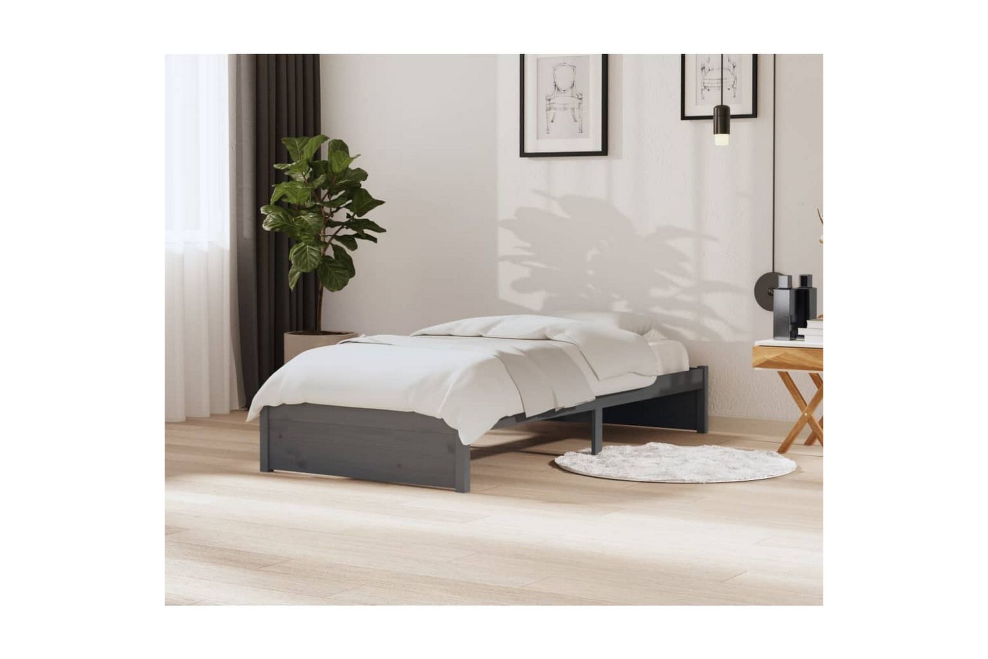 beBasic Sengeramme grå heltre 90x200 cm - GrÃ¥ - Møbler - Senger - Sengeramme & sengestamme